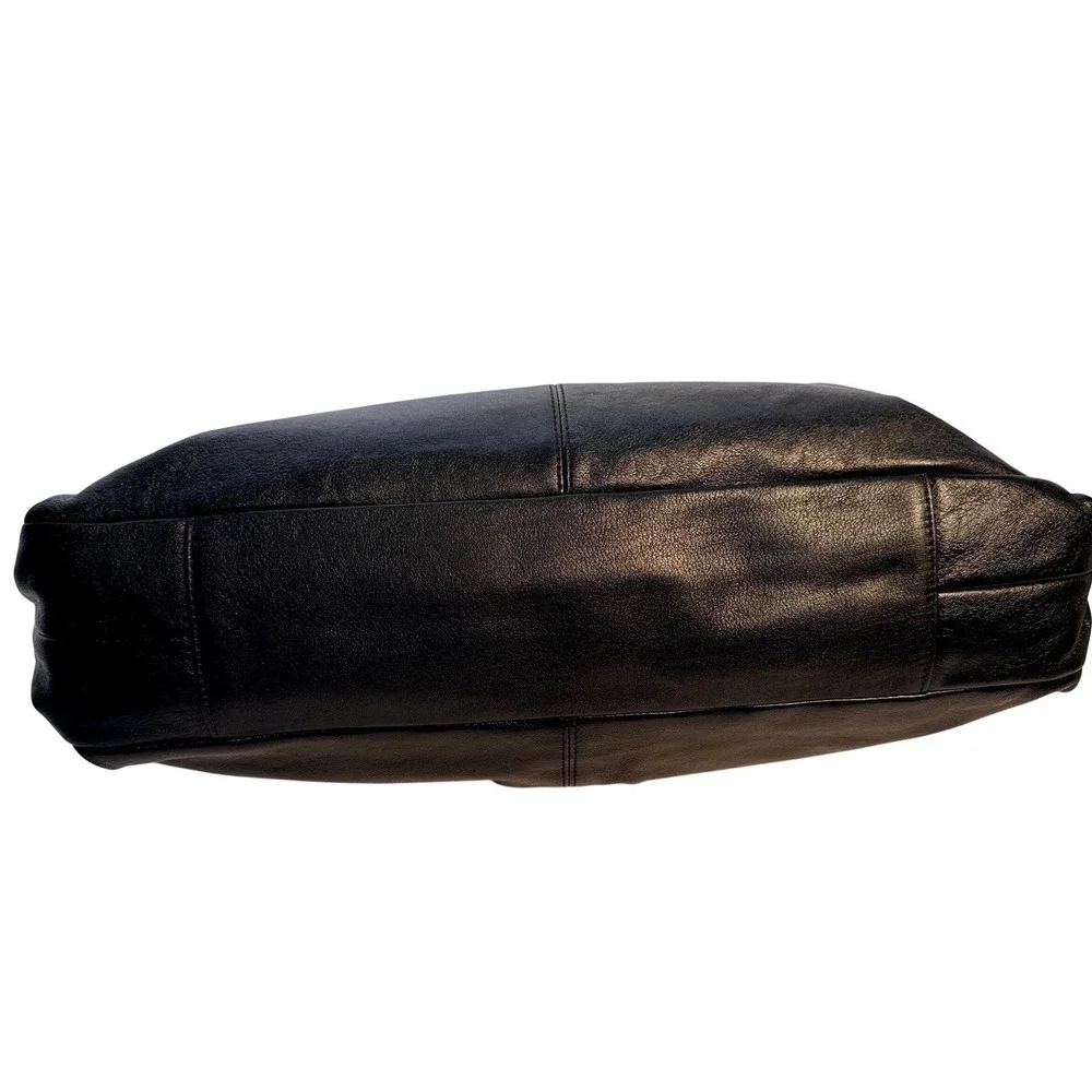 Coach Ashley soft black pebble‎ leather with 3 compartments purple fabric